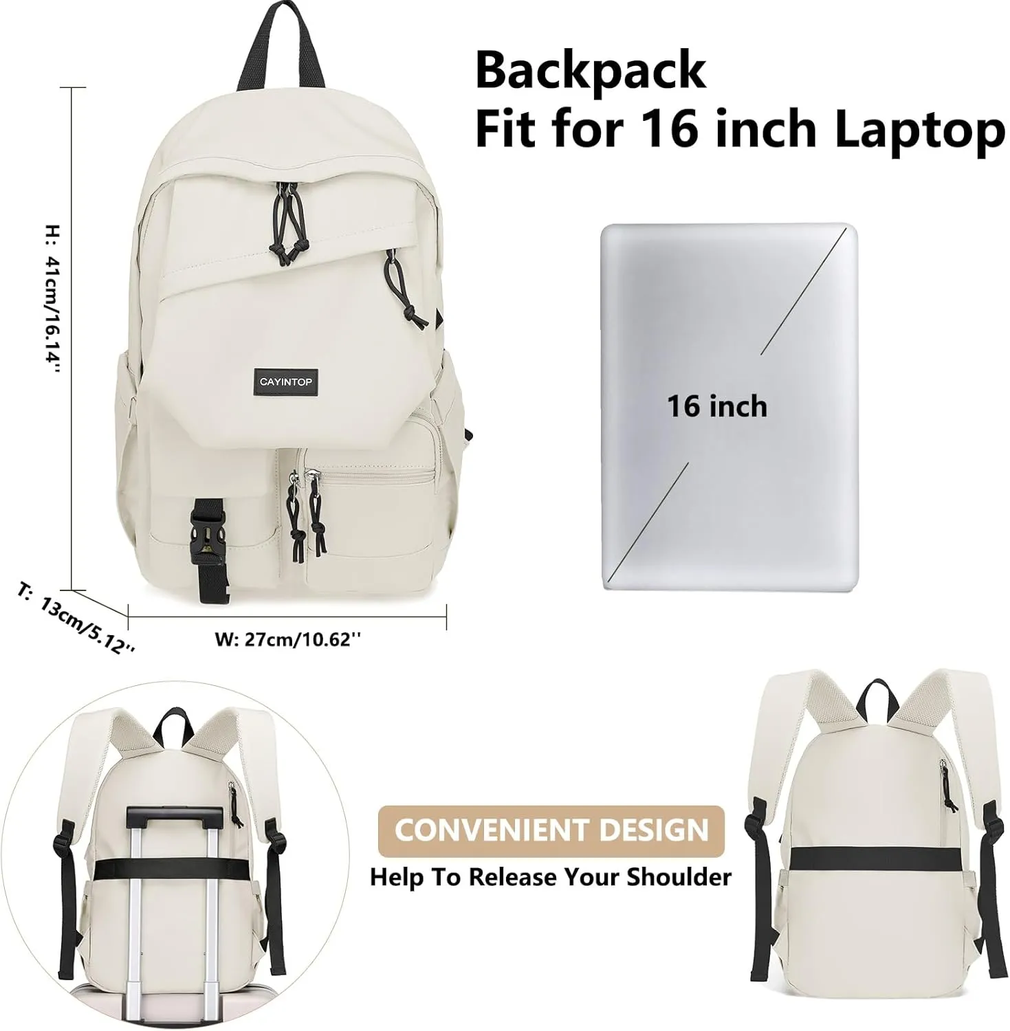 School Backpack Students Bookbag: 15.6 Inch Laptop Backpack for Women College Bag with USB Charging Port Backpack for Girls Teens and Boys School Bag for Women Beige Khaki