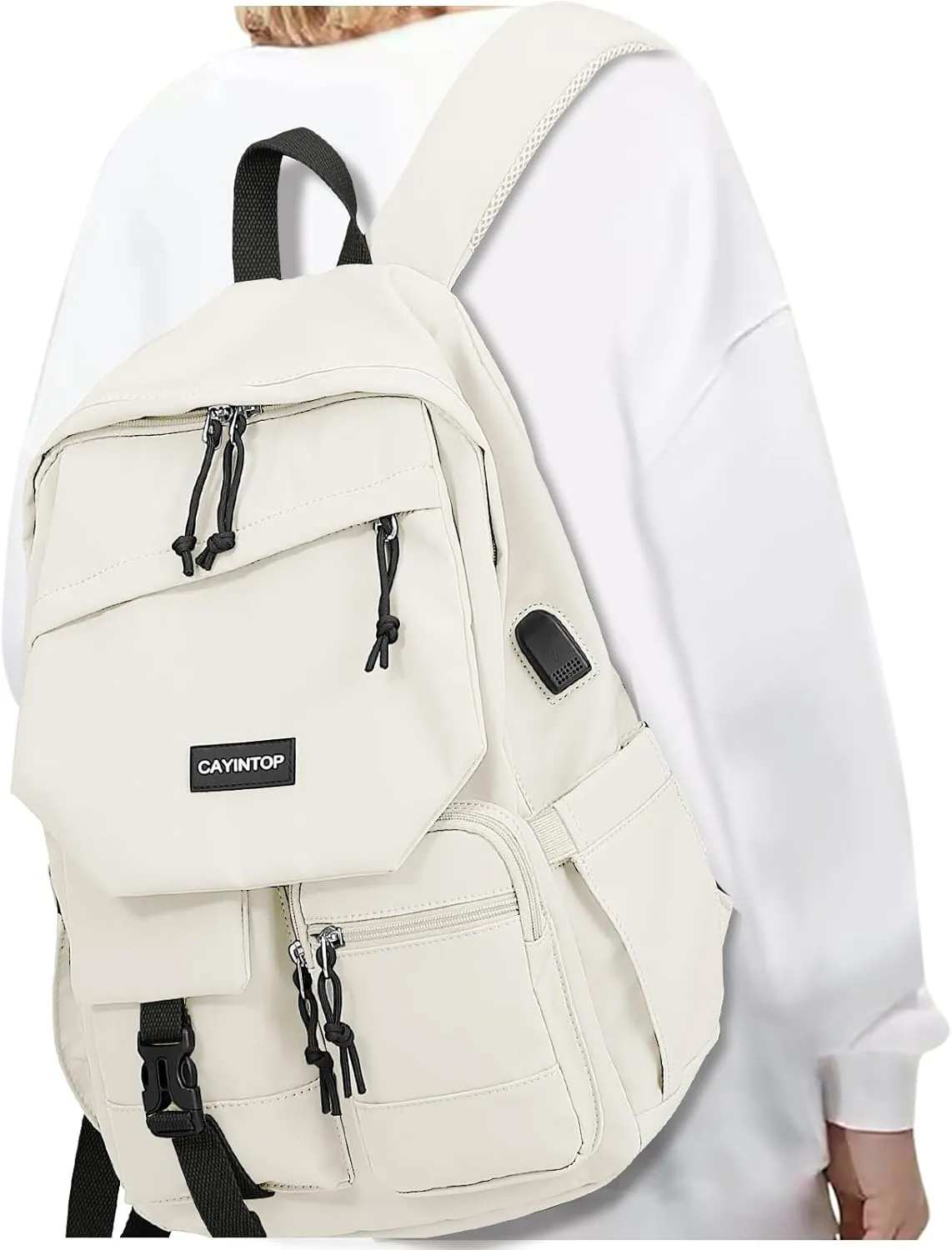 School Backpack Students Bookbag: 15.6 Inch Laptop Backpack for Women College Bag with USB Charging Port Backpack for Girls Teens and Boys School Bag for Women Beige Khaki