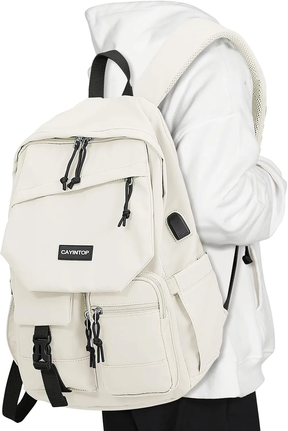 School Backpack Students Bookbag: 15.6 Inch Laptop Backpack for Women College Bag with USB Charging Port Backpack for Girls Teens and Boys School Bag for Women Beige Khaki