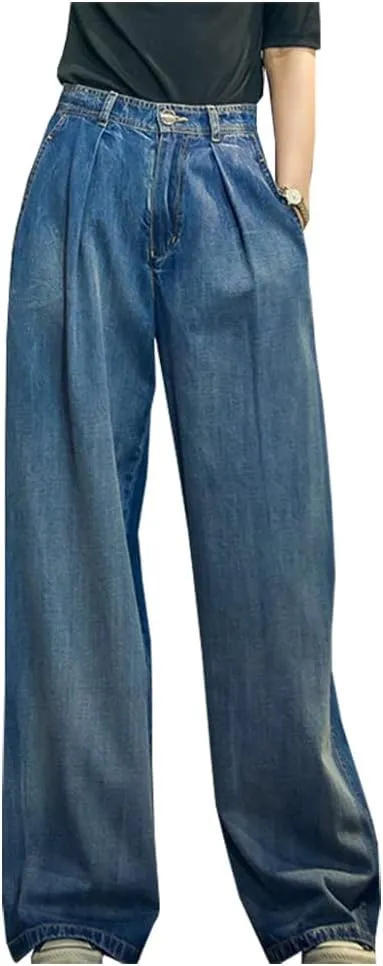 SCOFEEL Women's Wide Leg Jeans High Waist Baggy Straight Denim Pants Trousers Sweatpants