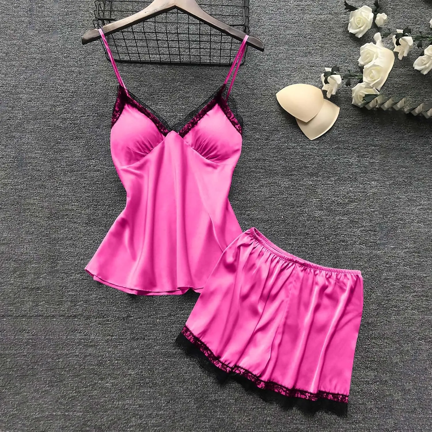 Sexy Pajamas Set for Women 2024 Satin Silk Robe Drawstring Lace Hem Camisole and Short Dress Lounge Pant Pjs Set