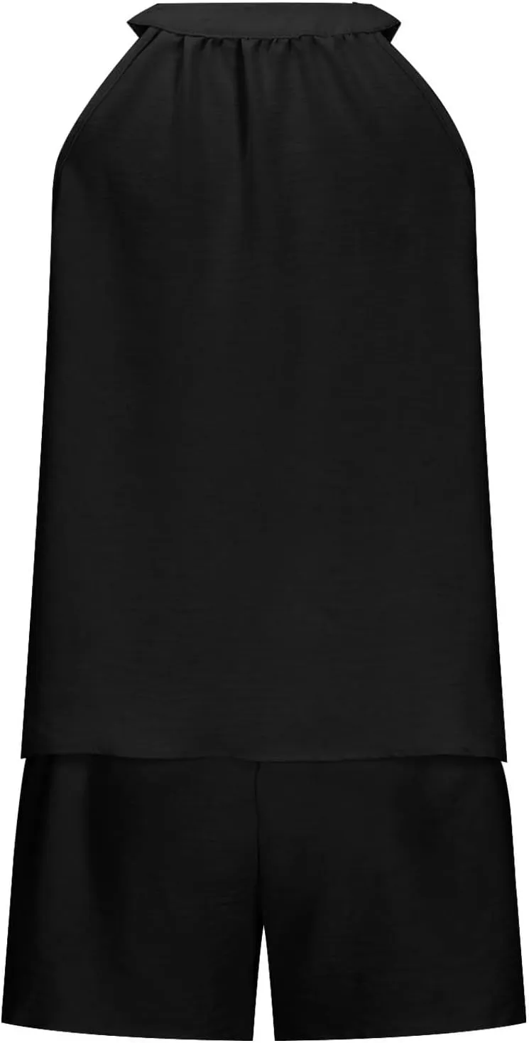 Sexy Pajamas Set for Women's Summer V Neck Solid Camisole Lightweight and Short Lounge Pant Two Piece Pajama Set