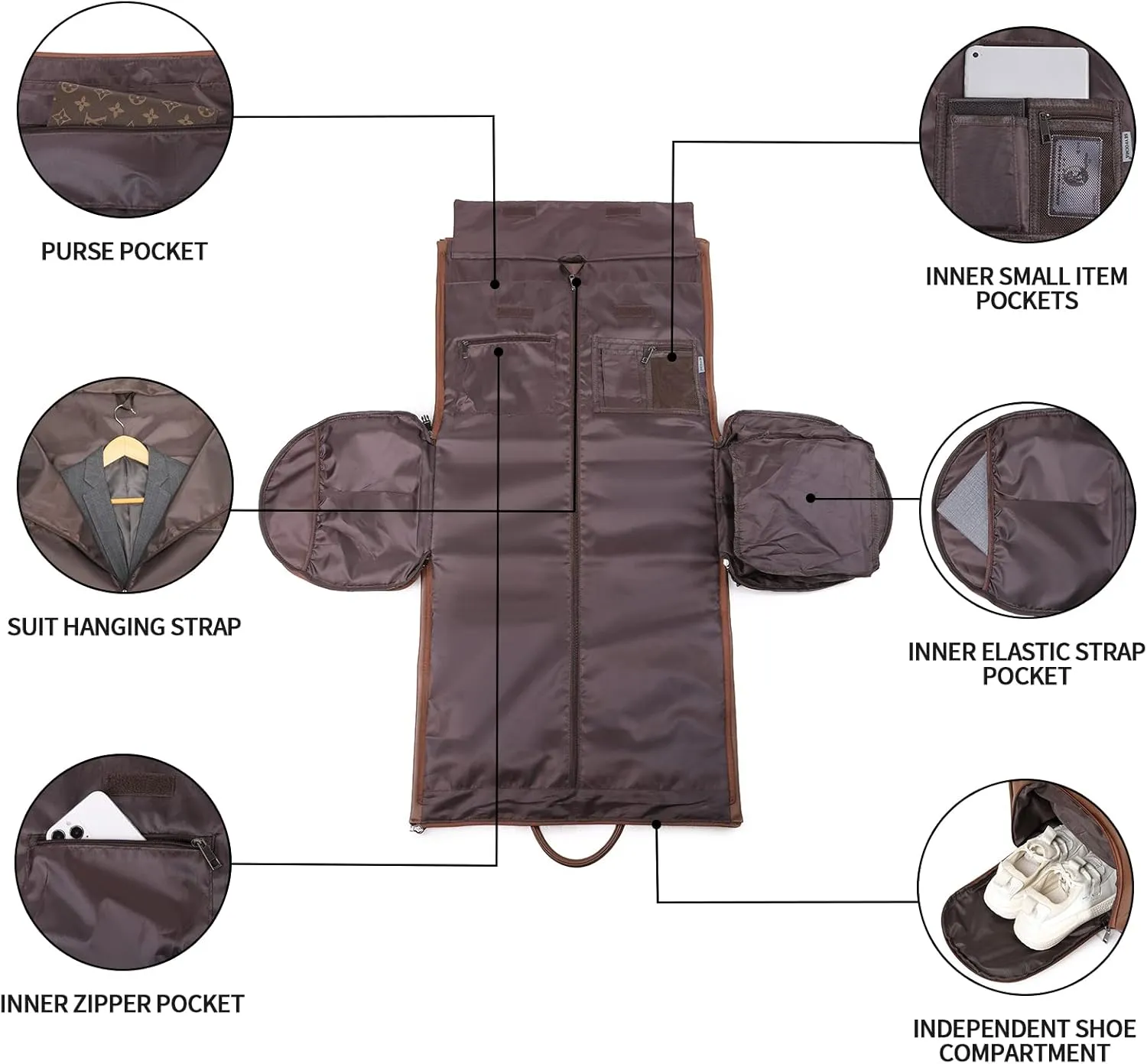 seyfocnia Rolling Garment Bag,Convertible Wheeled Garment Bag with Shoe Compartment for Travel Overnight Carry On Duffle Bag-Brown