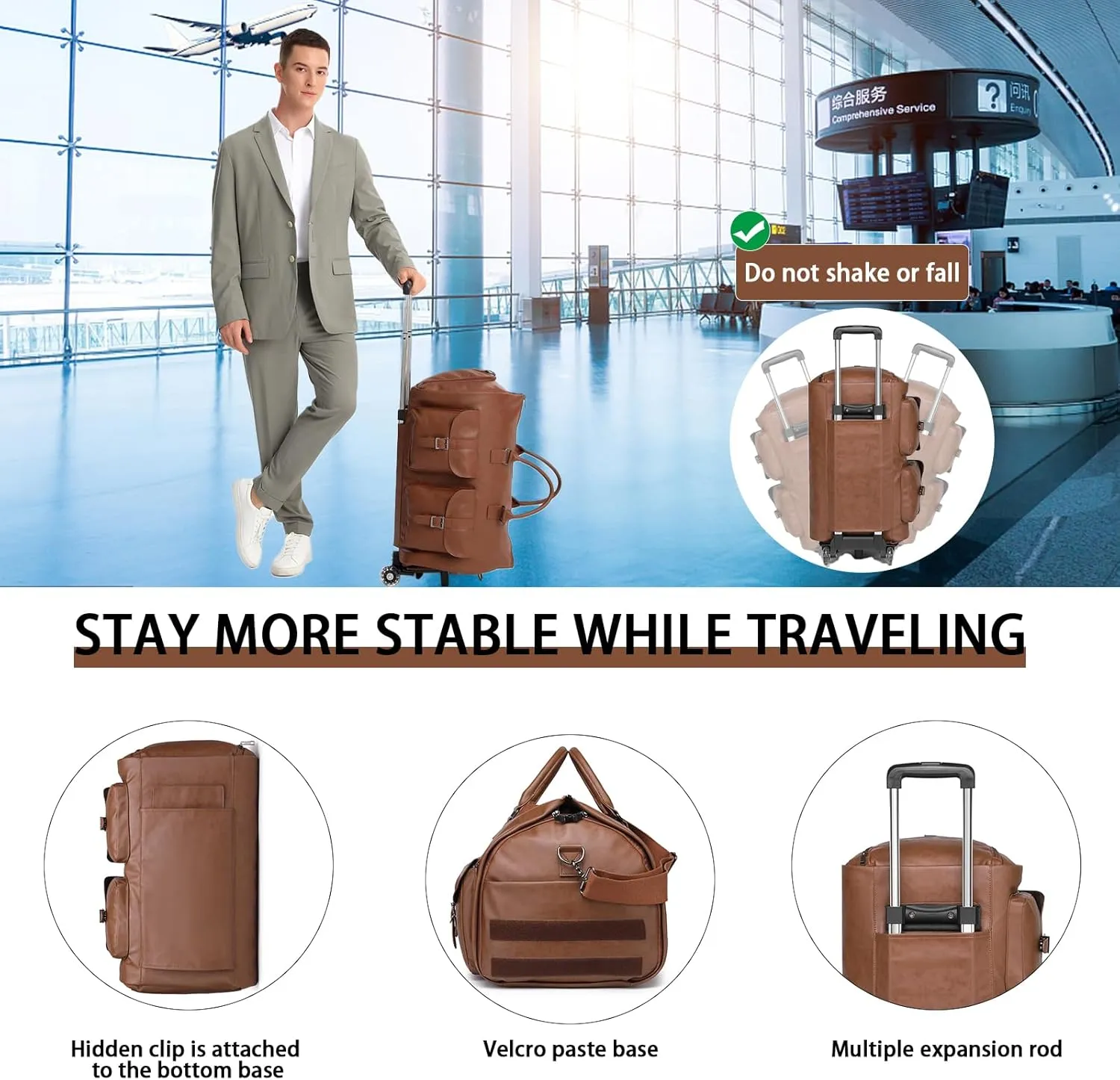 seyfocnia Rolling Garment Bag,Convertible Wheeled Garment Bag with Shoe Compartment for Travel Overnight Carry On Duffle Bag-Brown