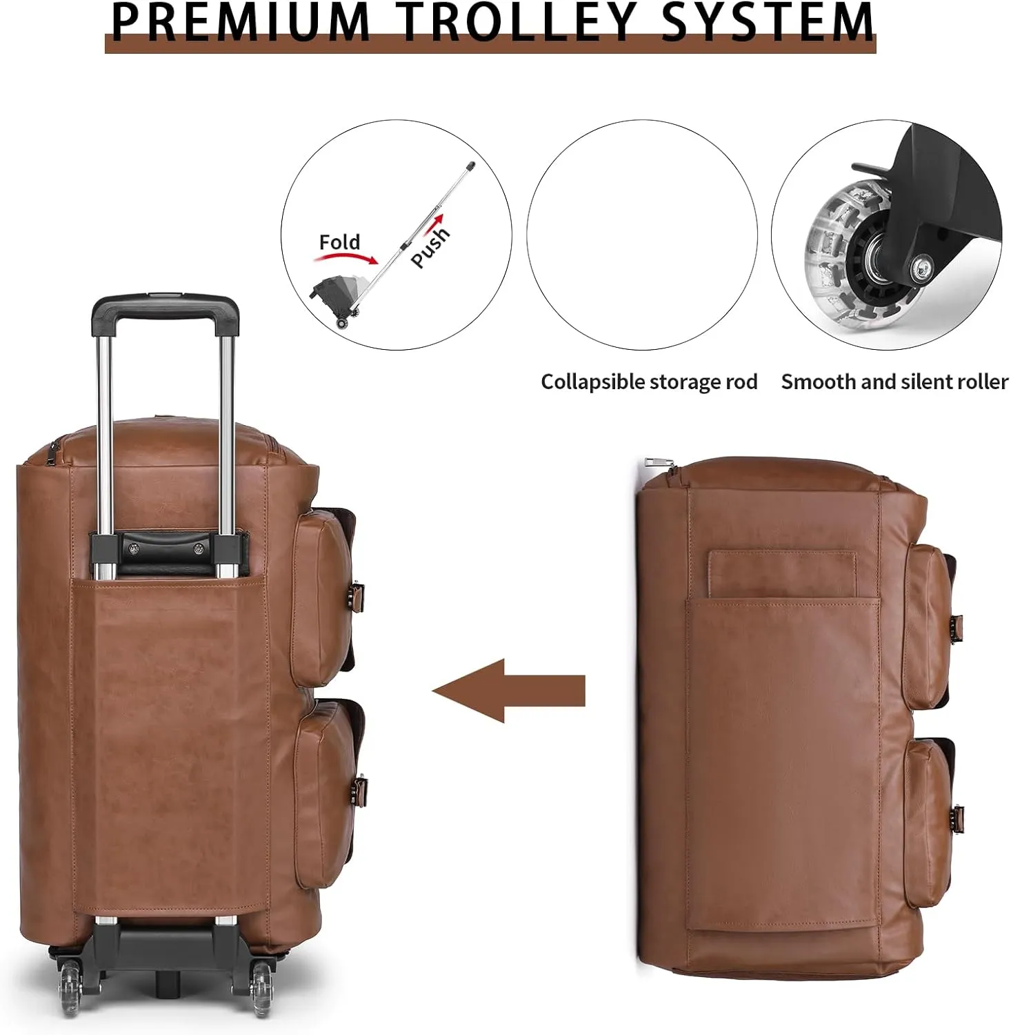 seyfocnia Rolling Garment Bag,Convertible Wheeled Garment Bag with Shoe Compartment for Travel Overnight Carry On Duffle Bag-Brown