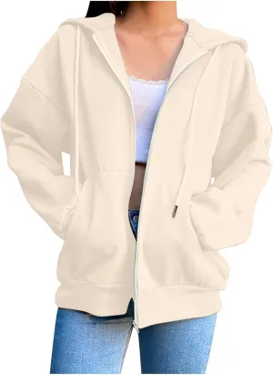 SHAOBGE Womens Zip Up Hoodies Long Sleeve Fall Oversized Sweatshirts Fleece Y2K Jacket with Pockets 2024 Fashion Clothes