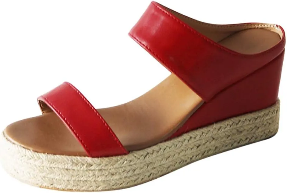 Shoes for Women Sandals, Womens Sandals Wedge Sandals Leather Slip on Platform Sandal Comfortable Flats Shoes
