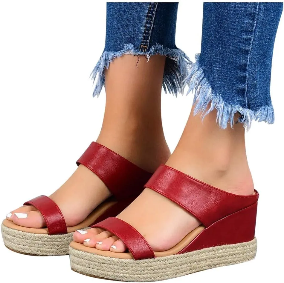 Shoes for Women Sandals, Womens Sandals Wedge Sandals Leather Slip on Platform Sandal Comfortable Flats Shoes