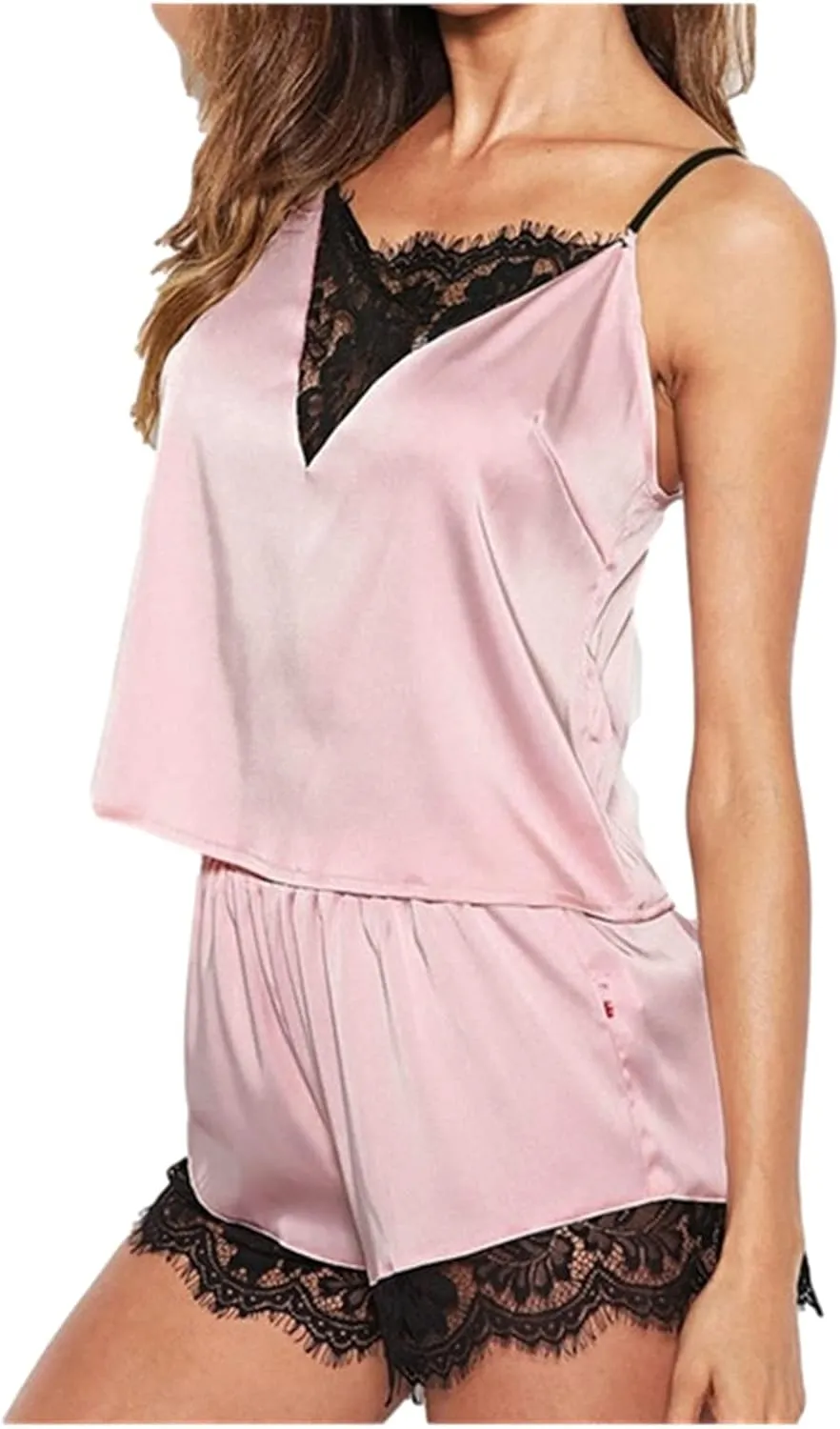 Silk Pajamas for Women Set Lace Camisole Top Shorts 2 Piece Satin Pjs Sets Sexy Soft Cozy Ladies Sleepwear Loungewear