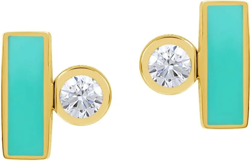 Silvershake Stone Inlay White Gold Plated or Yellow Gold Plated 925 Sterling Silver Geometric Casual Stud Post Earrings Jewelry for Women