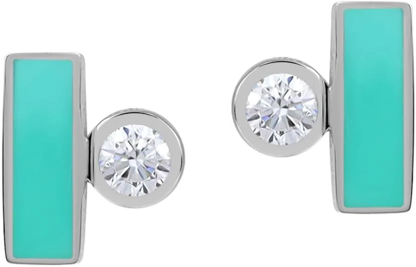 Silvershake Stone Inlay White Gold Plated or Yellow Gold Plated 925 Sterling Silver Geometric Casual Stud Post Earrings Jewelry for Women