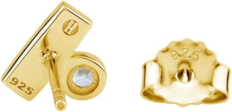 Silvershake Stone Inlay White Gold Plated or Yellow Gold Plated 925 Sterling Silver Geometric Casual Stud Post Earrings Jewelry for Women