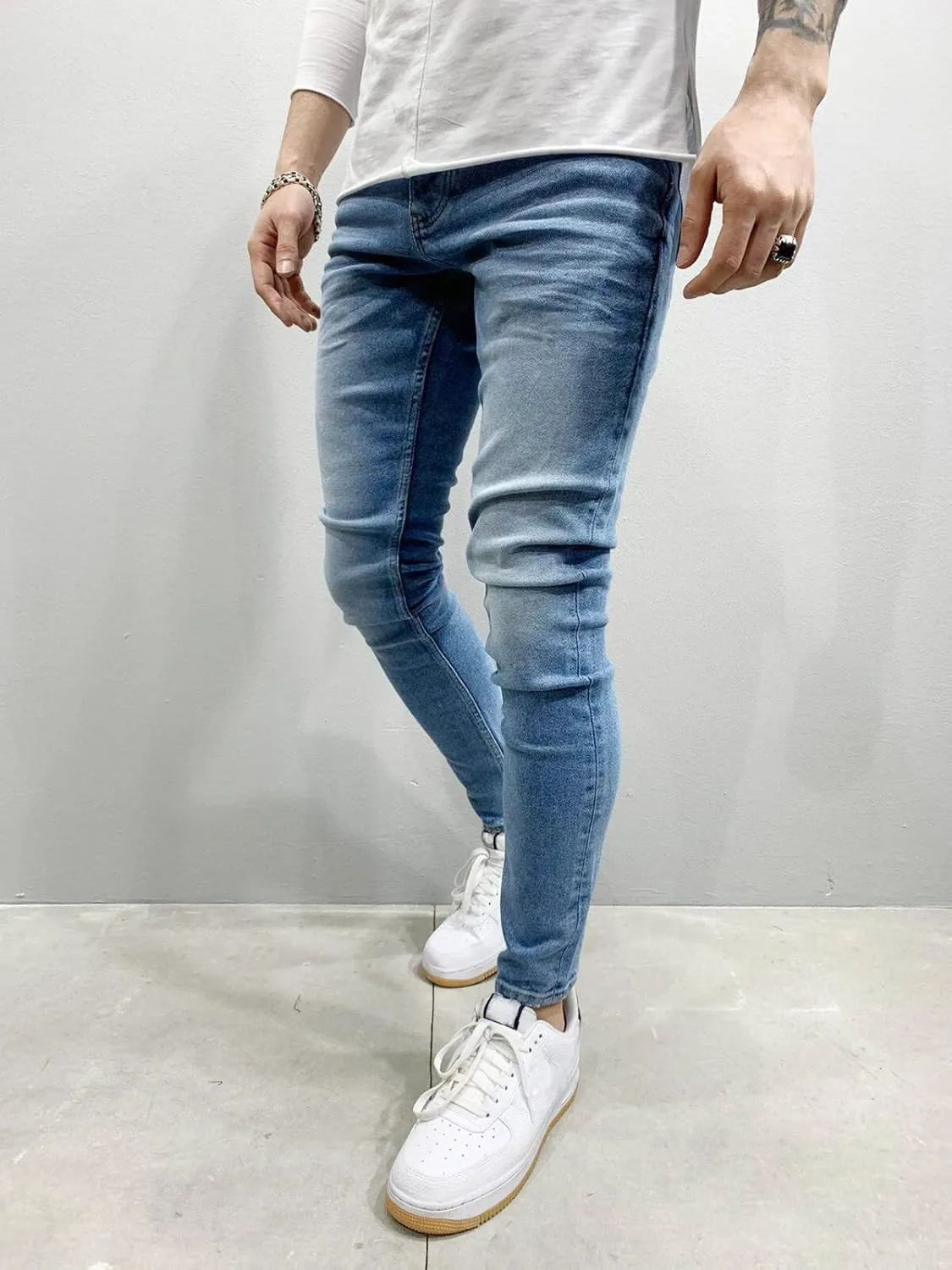 Skinny Jeans for Men Slim Fit Stretch Ripped Tapered Leg Fashion Jeans Distressed Destroyed Holes Skinny Denim Pants