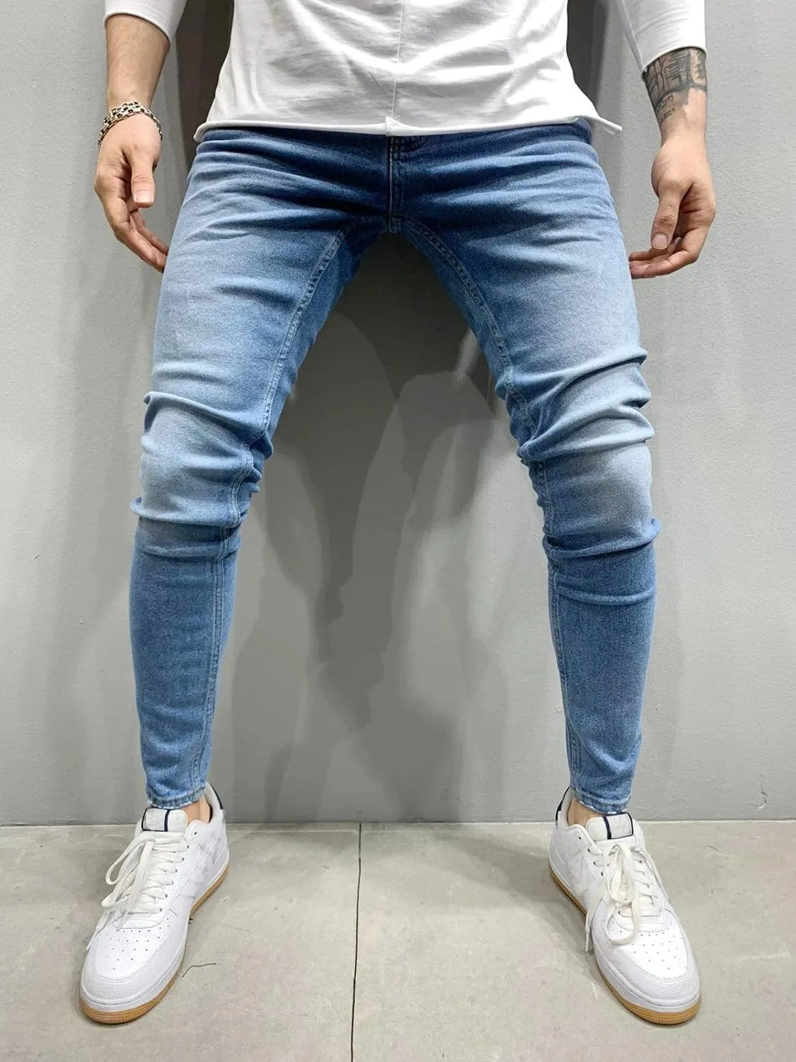 Skinny Jeans for Men Slim Fit Stretch Ripped Tapered Leg Fashion Jeans Distressed Destroyed Holes Skinny Denim Pants