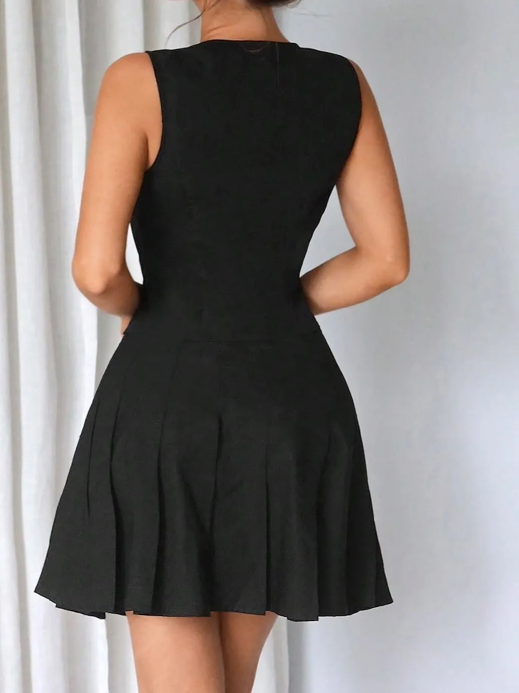 Skirt Sets Women 2 Piece Outfits, Single-Breasted Vest And Pleated Skirt Set For Women