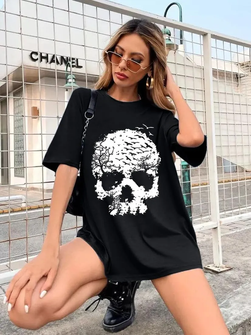Skull Shirts for Women Funny Gothic Graphic T-Shirts Novelty Horror Tee Casual Athletic Tops