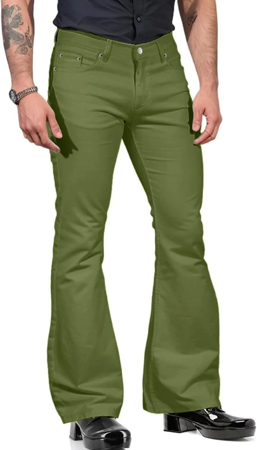 Slim Fit Skinny Bell Bottom Suit Pants for Men 60s 70s Retro Trousers Mens Comfortable Stretch Flared Pants for Disco Party
