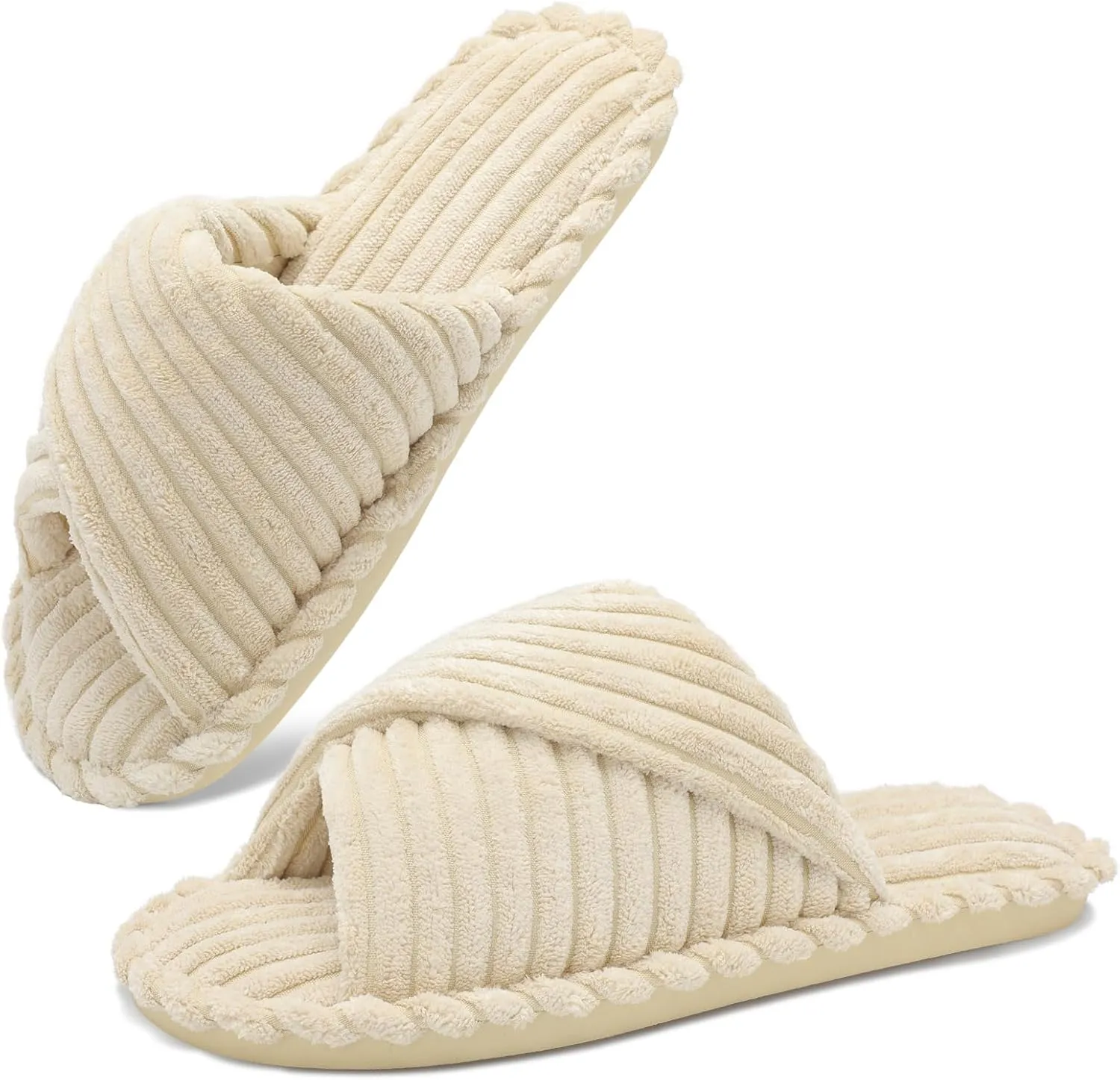 Slippers for Women House Bedroom Corduroy Crossbands Slide Indoor Outdoor Shoes