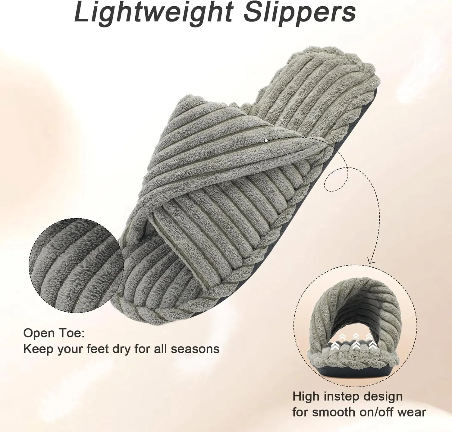 Slippers for Women House Bedroom Corduroy Crossbands Slide Indoor Outdoor Shoes