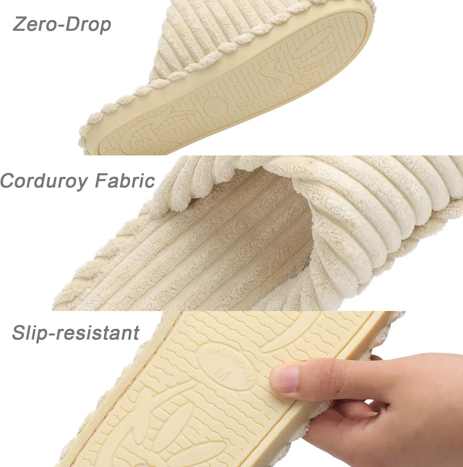 Slippers for Women House Bedroom Corduroy Crossbands Slide Indoor Outdoor Shoes