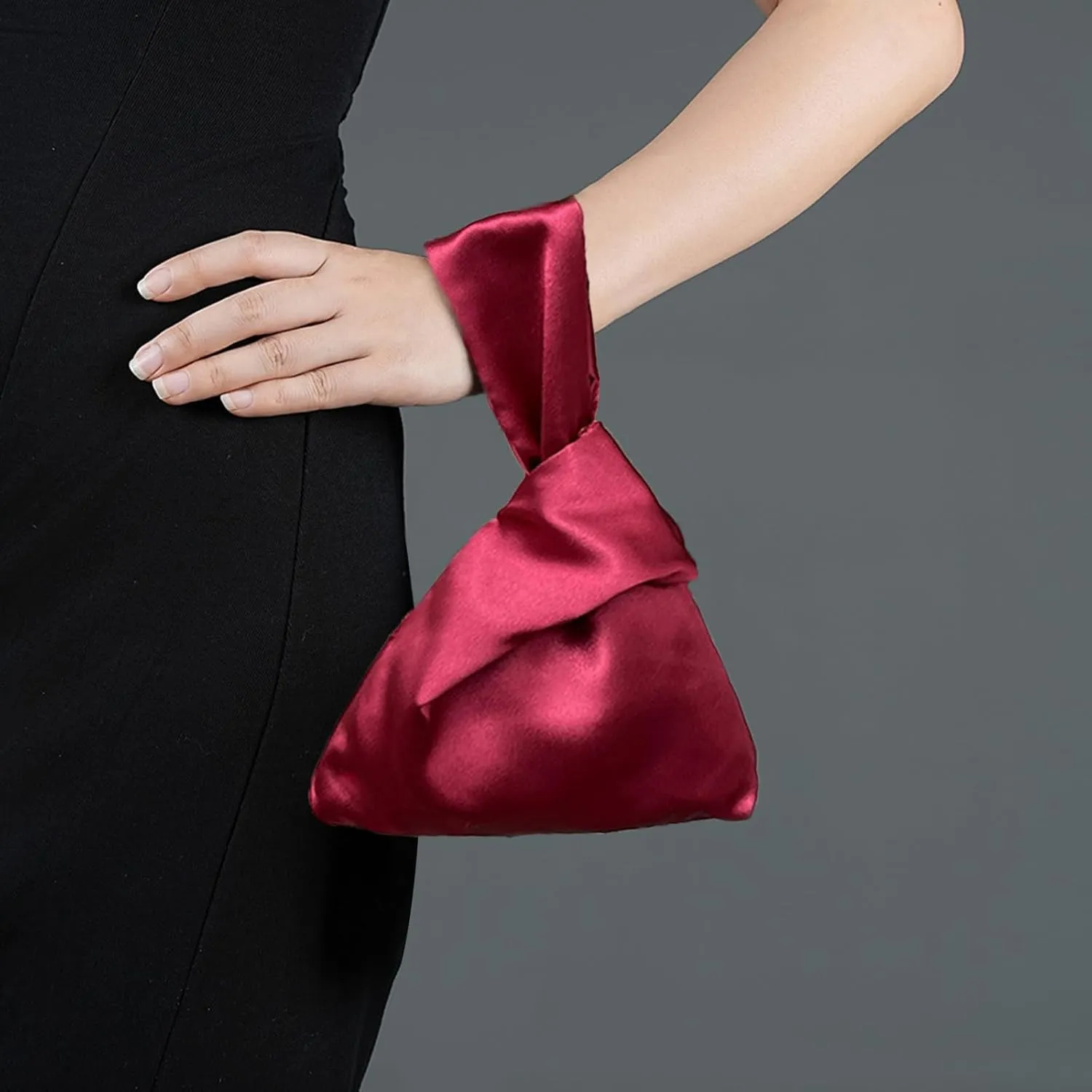 Small Satin Wrist Clutch Purse Bag Mini Knot Evening Handbag for Women