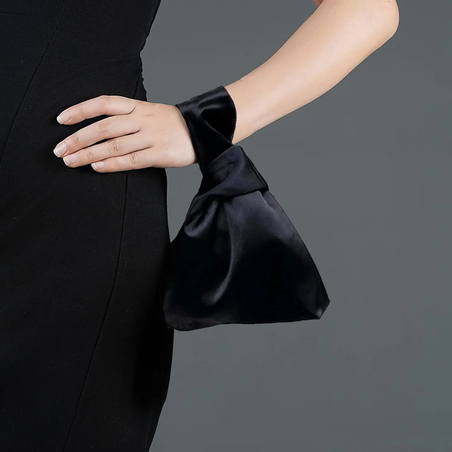 Small Satin Wrist Clutch Purse Bag Mini Knot Evening Handbag for Women