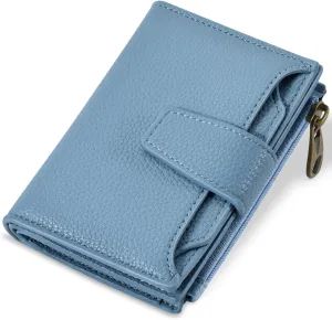 Small Wallet Women RFID Blocking Soft Leather Bifold Compact Card Holder Wallet for Women with Zipper Coin Pocket 4 ID Window