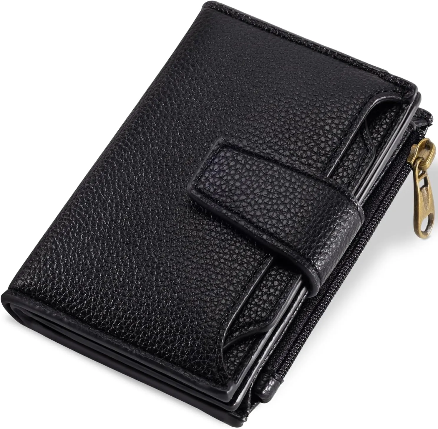 Small Wallet Women RFID Blocking Soft Leather Bifold Compact Card Holder Wallet for Women with Zipper Coin Pocket 4 ID Window