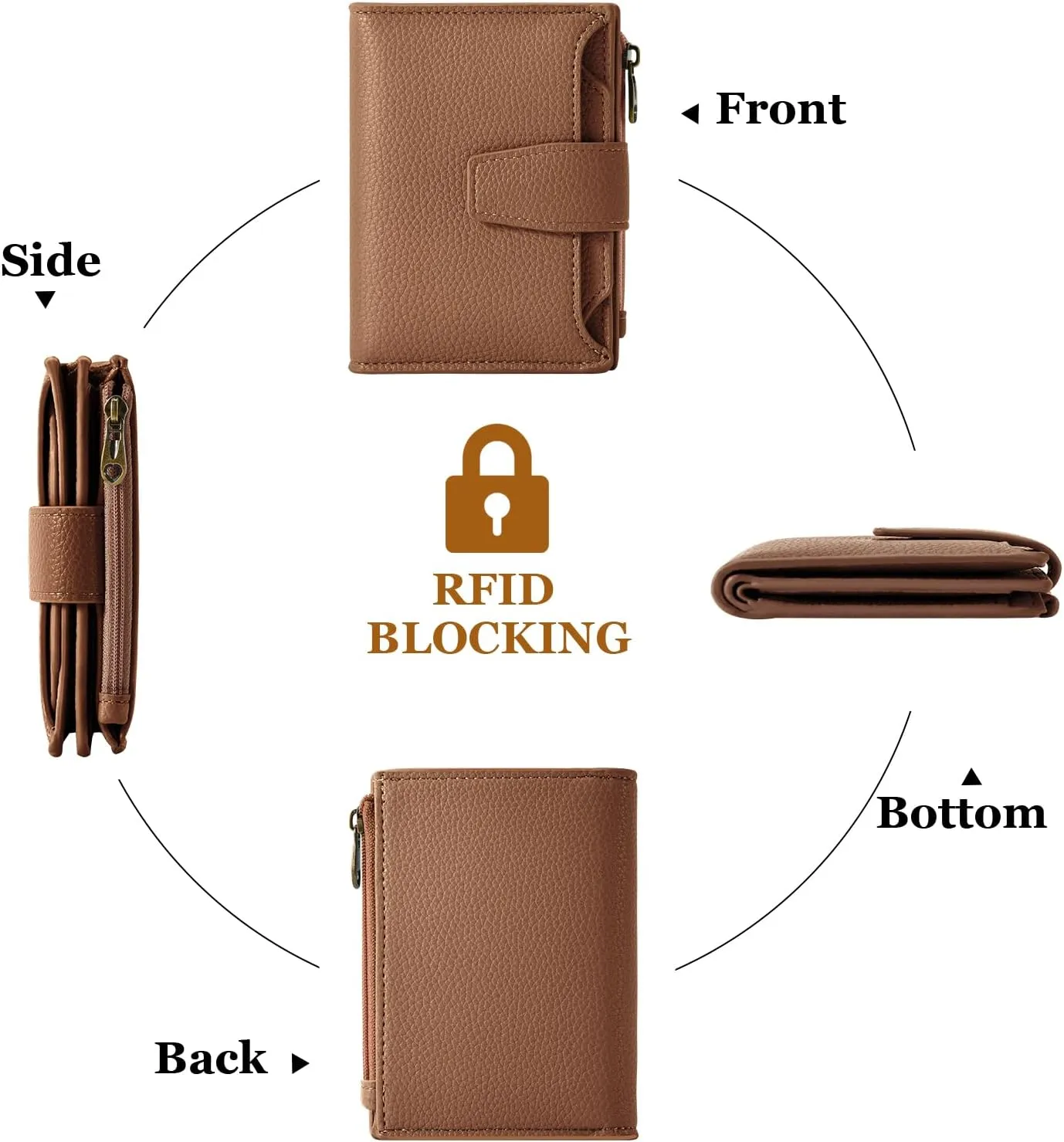 Small Wallet Women RFID Blocking Soft Leather Bifold Compact Card Holder Wallet for Women with Zipper Coin Pocket 4 ID Window