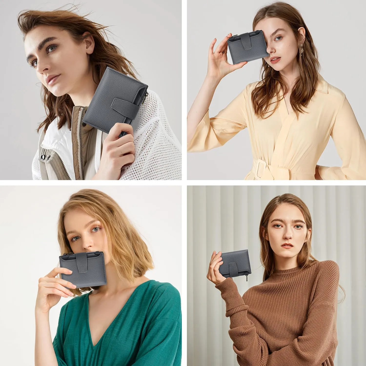 Small Wallet Women RFID Blocking Soft Leather Bifold Compact Card Holder Wallet for Women with Zipper Coin Pocket 4 ID Window