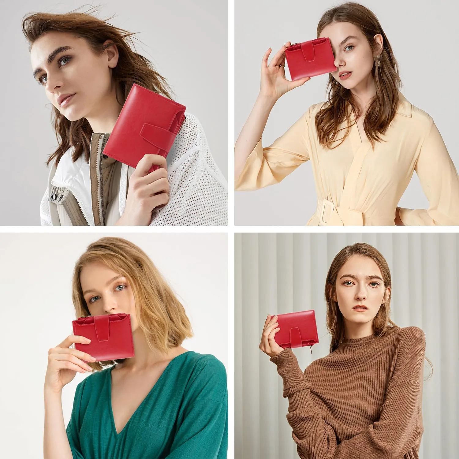 Small Wallet Women RFID Blocking Soft Leather Bifold Compact Card Holder Wallet for Women with Zipper Coin Pocket 4 ID Window