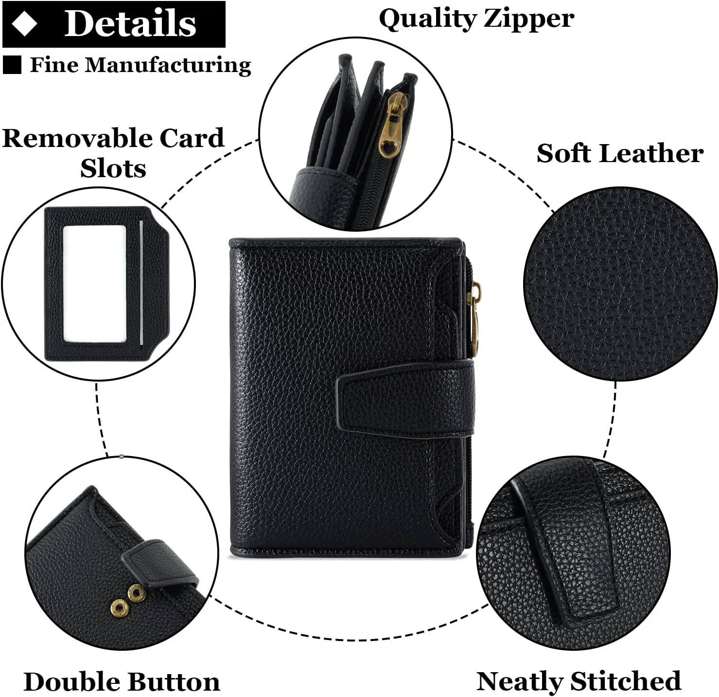 Small Wallet Women RFID Blocking Soft Leather Bifold Compact Card Holder Wallet for Women with Zipper Coin Pocket 4 ID Window