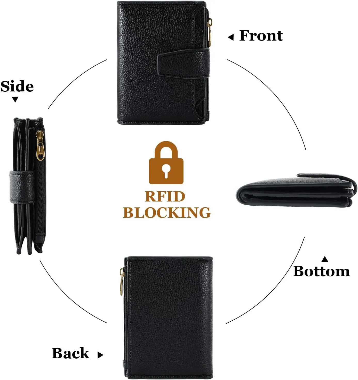 Small Wallet Women RFID Blocking Soft Leather Bifold Compact Card Holder Wallet for Women with Zipper Coin Pocket 4 ID Window