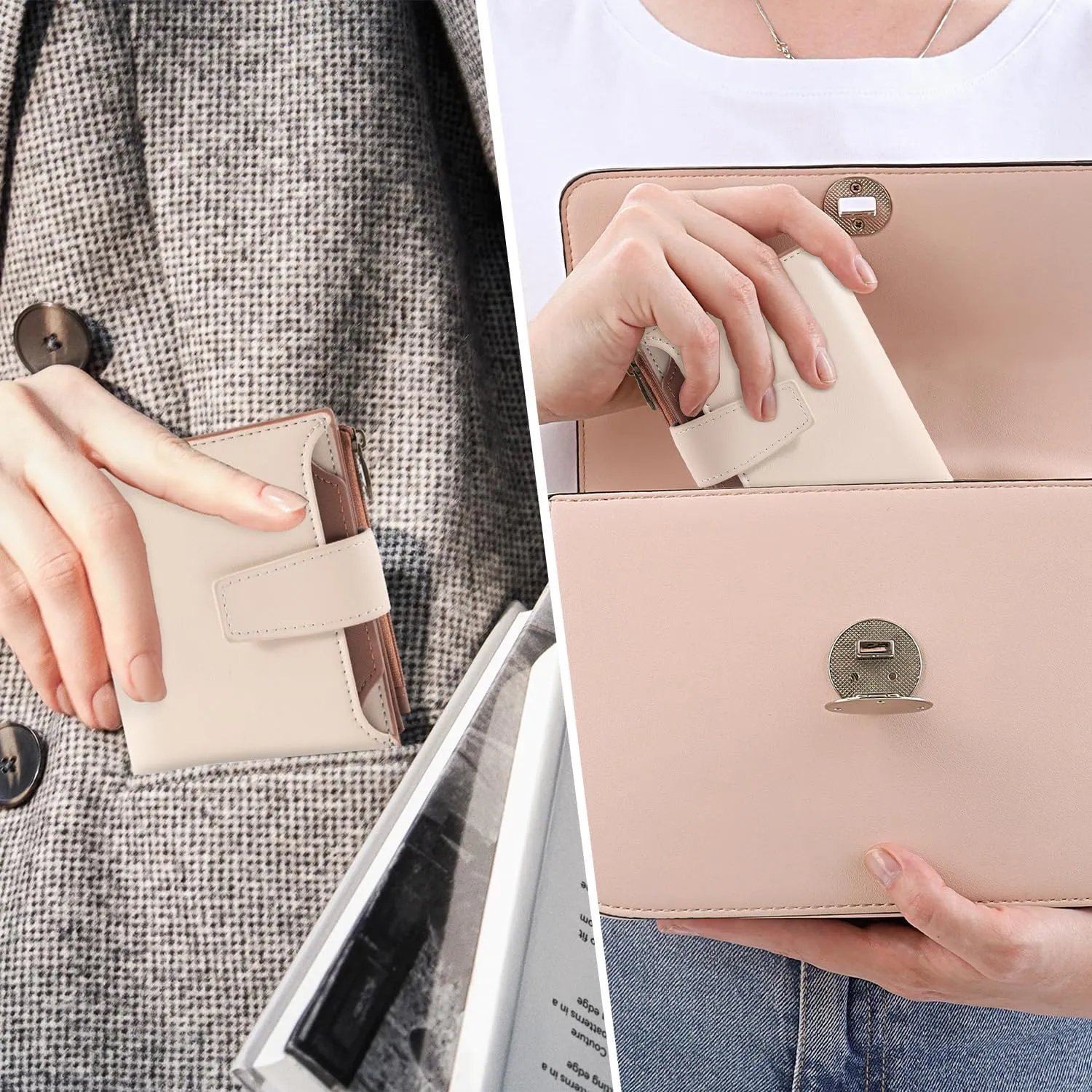 Small Wallet Women RFID Blocking Soft Leather Bifold Compact Card Holder Wallet for Women with Zipper Coin Pocket 4 ID Window