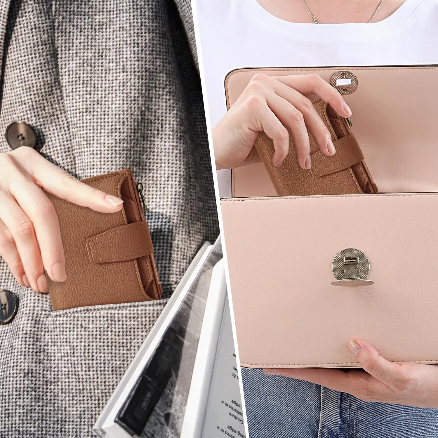 Small Wallet Women RFID Blocking Soft Leather Bifold Compact Card Holder Wallet for Women with Zipper Coin Pocket 4 ID Window