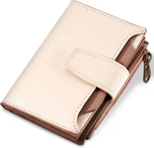 Small Wallet Women RFID Blocking Soft Leather Bifold Compact Card Holder Wallet for Women with Zipper Coin Pocket 4 ID Window