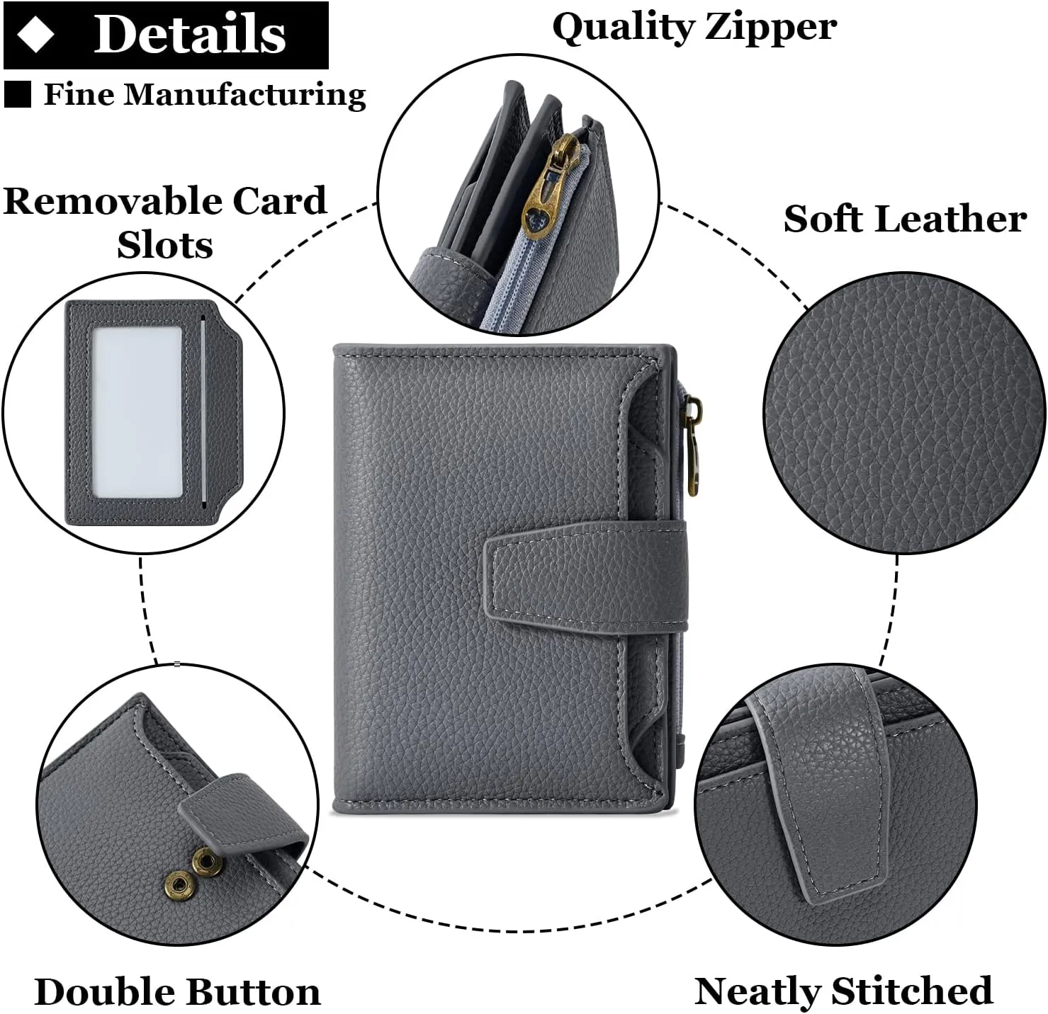 Small Wallet Women RFID Blocking Soft Leather Bifold Compact Card Holder Wallet for Women with Zipper Coin Pocket 4 ID Window