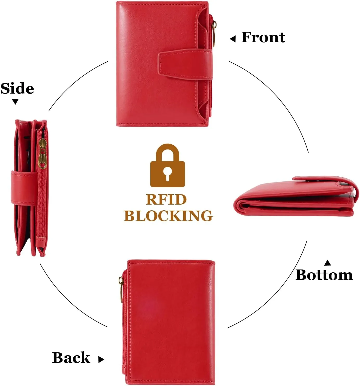 Small Wallet Women RFID Blocking Soft Leather Bifold Compact Card Holder Wallet for Women with Zipper Coin Pocket 4 ID Window