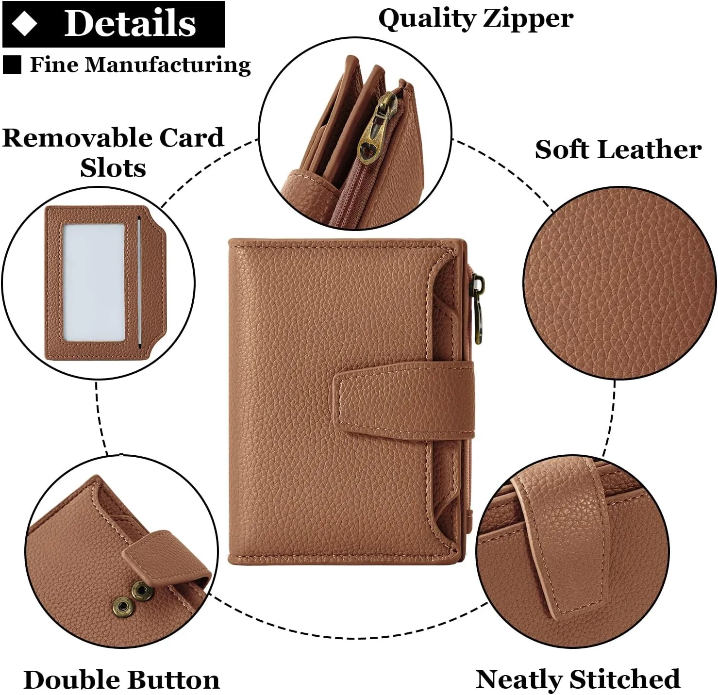 Small Wallet Women RFID Blocking Soft Leather Bifold Compact Card Holder Wallet for Women with Zipper Coin Pocket 4 ID Window