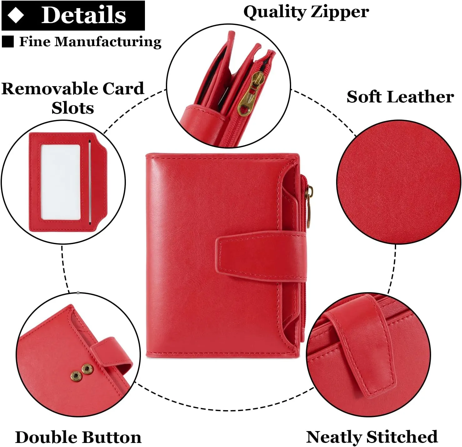 Small Wallet Women RFID Blocking Soft Leather Bifold Compact Card Holder Wallet for Women with Zipper Coin Pocket 4 ID Window