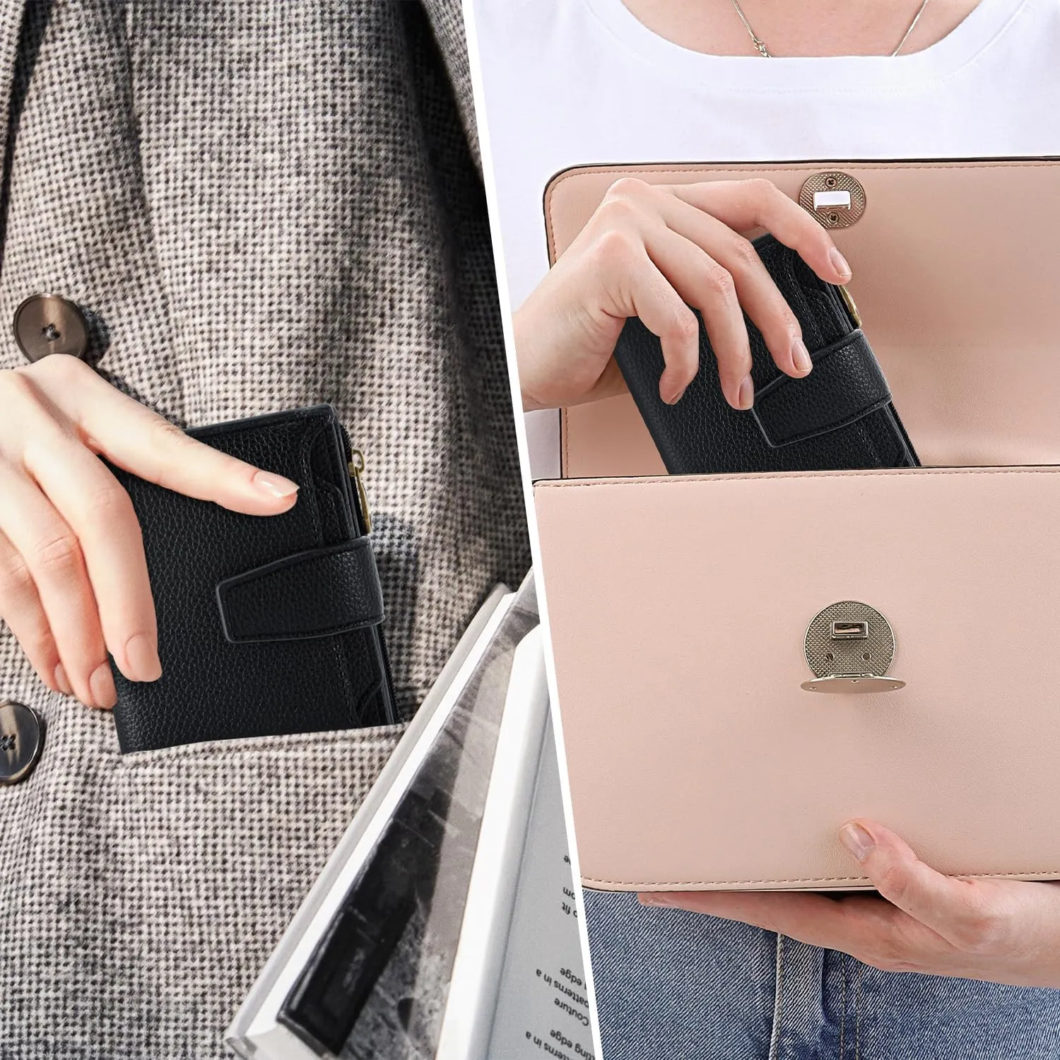 Small Wallet Women RFID Blocking Soft Leather Bifold Compact Card Holder Wallet for Women with Zipper Coin Pocket 4 ID Window