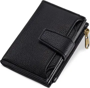 Small Wallet Women RFID Blocking Soft Leather Bifold Compact Card Holder Wallet for Women with Zipper Coin Pocket 4 ID Window