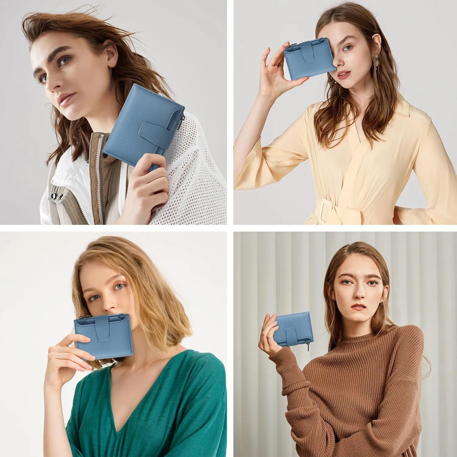 Small Wallet Women RFID Blocking Soft Leather Bifold Compact Card Holder Wallet for Women with Zipper Coin Pocket 4 ID Window