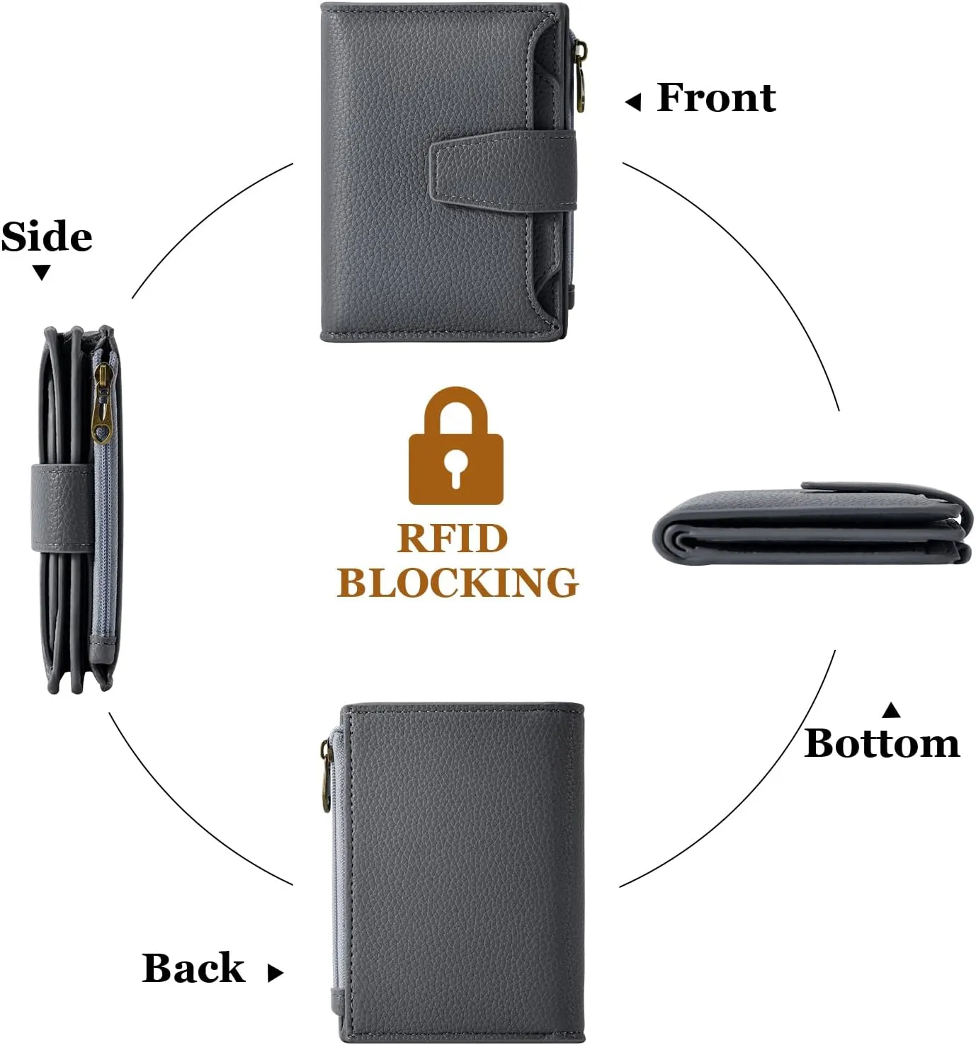 Small Wallet Women RFID Blocking Soft Leather Bifold Compact Card Holder Wallet for Women with Zipper Coin Pocket 4 ID Window