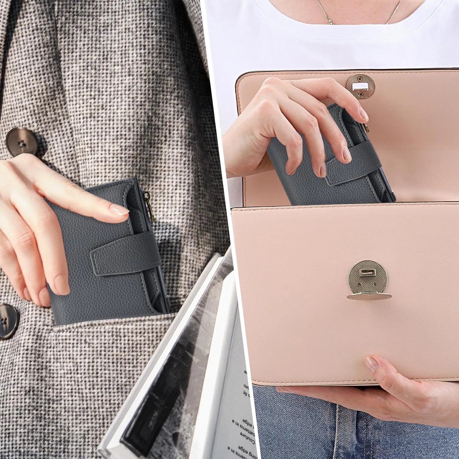 Small Wallet Women RFID Blocking Soft Leather Bifold Compact Card Holder Wallet for Women with Zipper Coin Pocket 4 ID Window