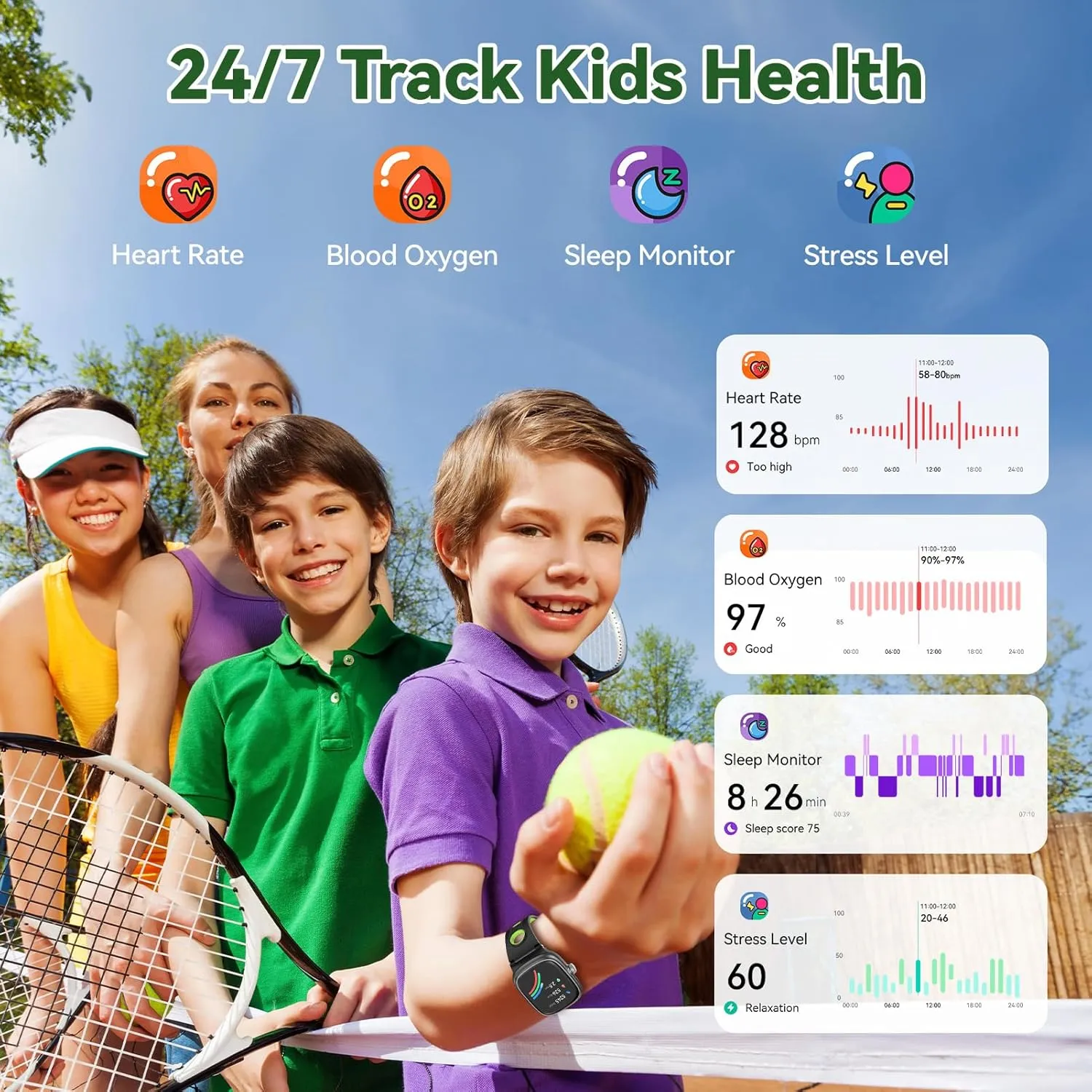 Smart Watch for Kids Boys Girls with Sleep | Health | Activity Tracker, Games, Alarm, IP68 Waterproof Kids Fitness Watch with Pedometer, Family Account, Toys Gifts for Kids Aged 4-16 (Green/Jet Black)