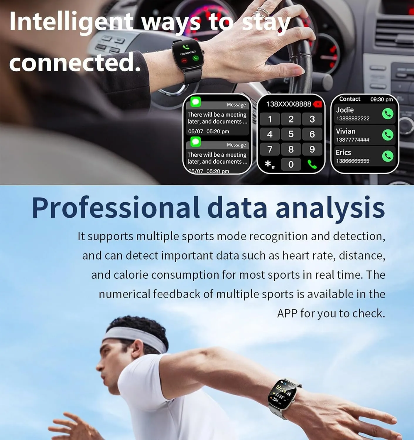 Smart Watch for Men Smart Watches with Heart Rate Monitor Sleep Tracking Bluetooth Calling Message Notifications Fitness Tracker Calorie Step Counter Alarm Sedentary Reminder Waterproof Fitness Watch