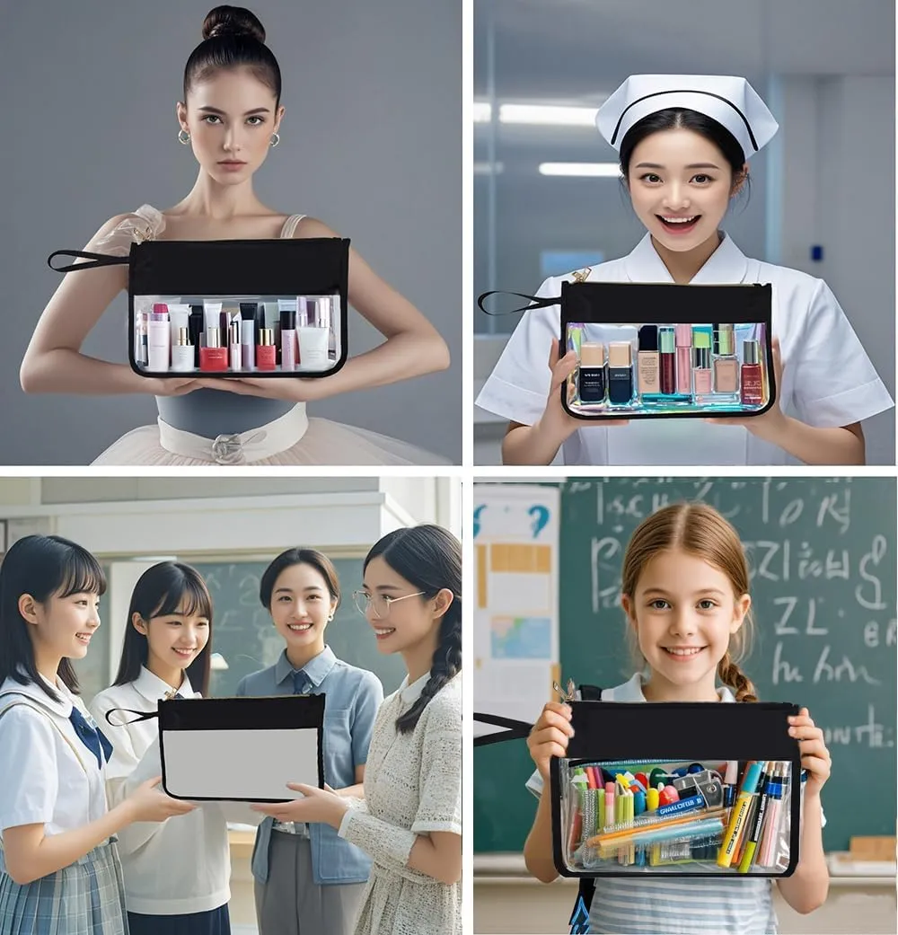 Snack Bag,Clear Makeup Bag Cosmetic Bag,Toiletry Pouches with Double Zipper Waterproof Travel Purse Gift (Black)
