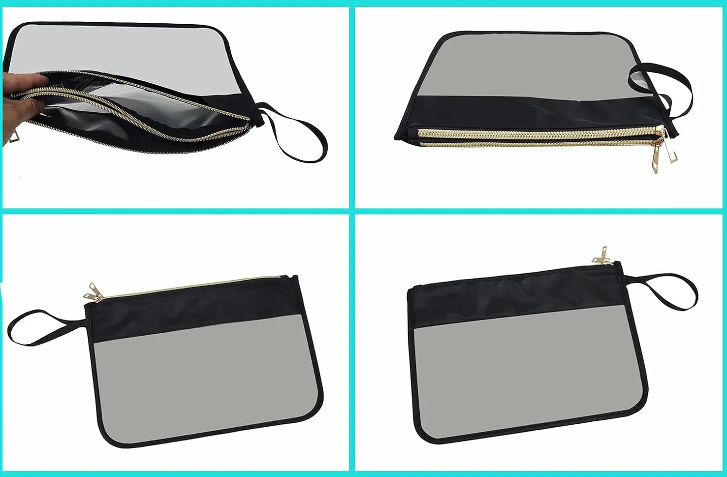 Snack Bag,Clear Makeup Bag Cosmetic Bag,Toiletry Pouches with Double Zipper Waterproof Travel Purse Gift (Black)