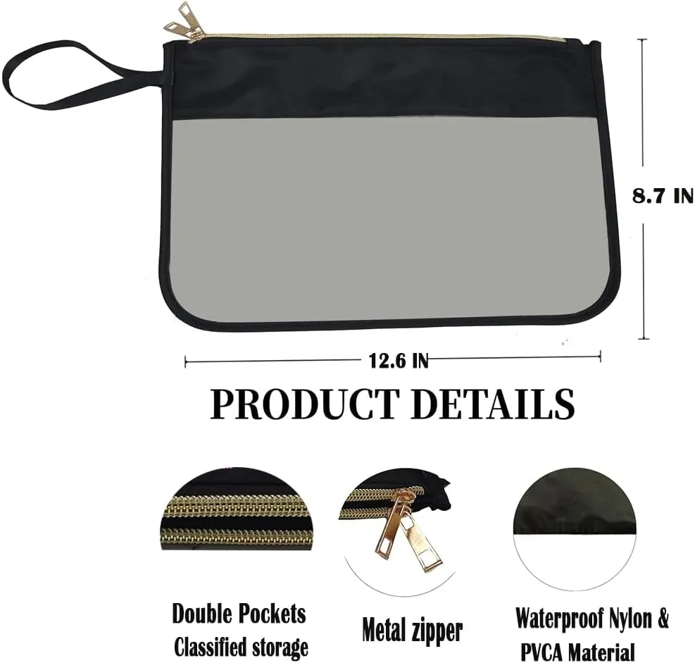 Snack Bag,Clear Makeup Bag Cosmetic Bag,Toiletry Pouches with Double Zipper Waterproof Travel Purse Gift (Black)